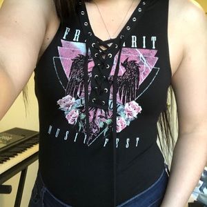 Free Spirit Music Fest black lace up body suit